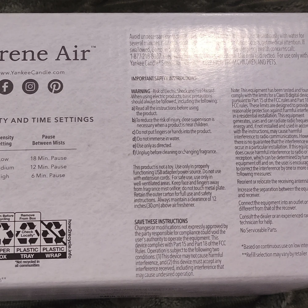 NWT! Yankee Candle Serene Air (Diffuser)